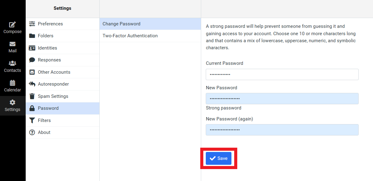 Change password for a Pro Email account