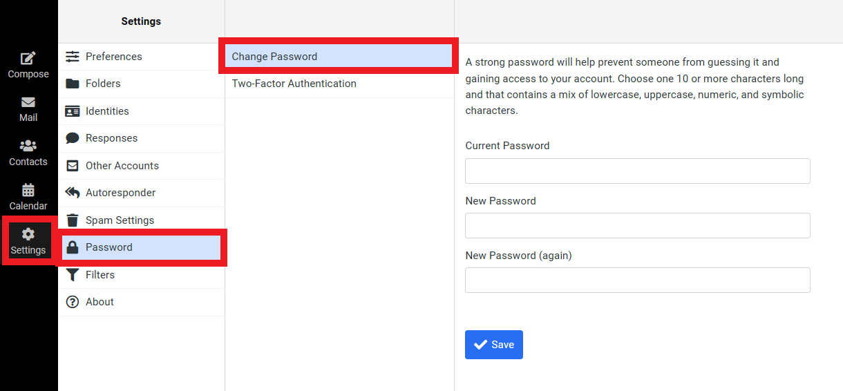Change password for a Pro Email account
