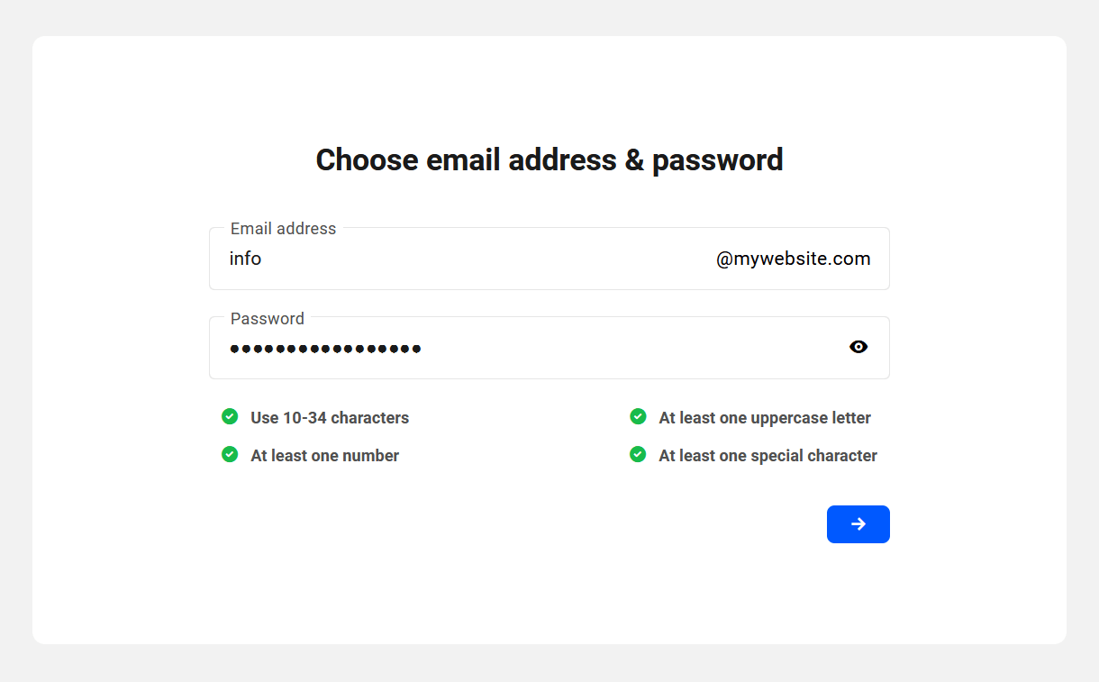 Enter email address and password for a new email account