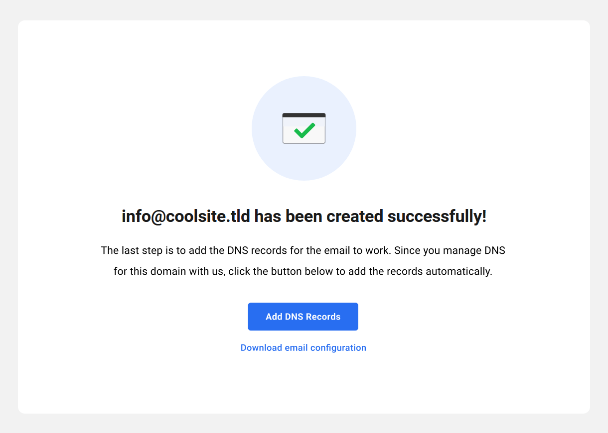 New email account created confirmation