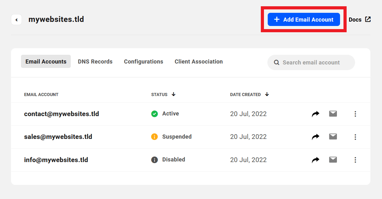 Add a new email account to a Pro Email domain