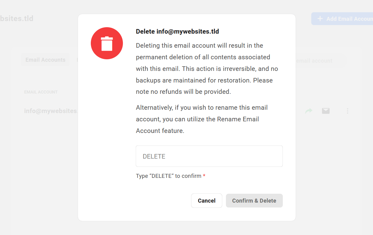 Delete a pro email account