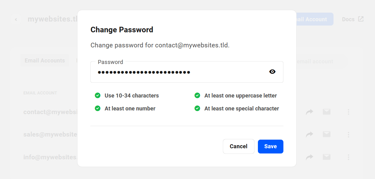 Change password for a pro email account