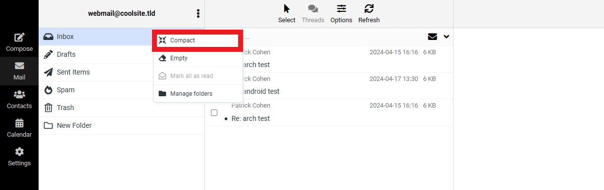 Refresh Pro Email folder size data