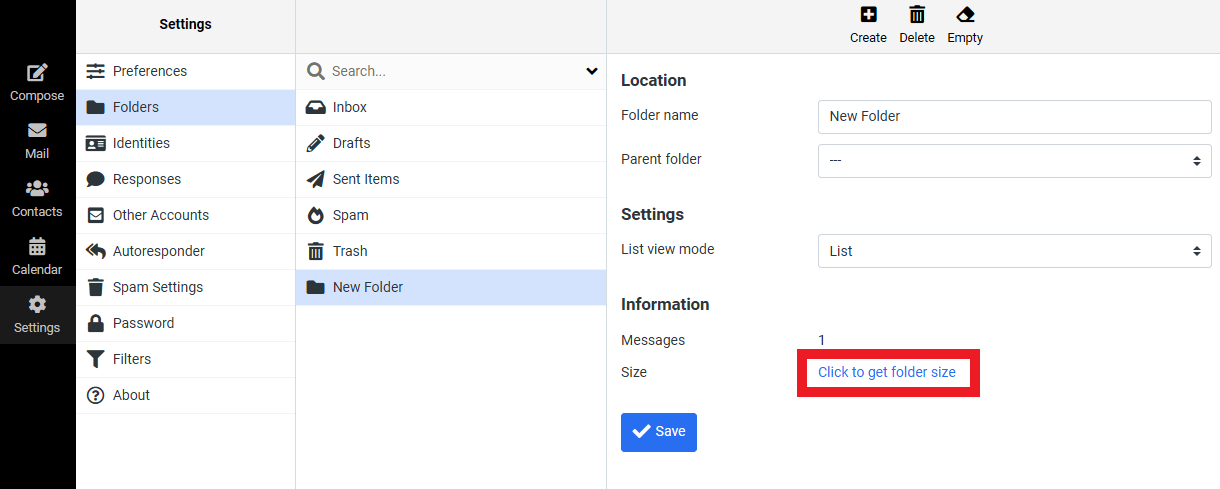 Check Pro Email folder size