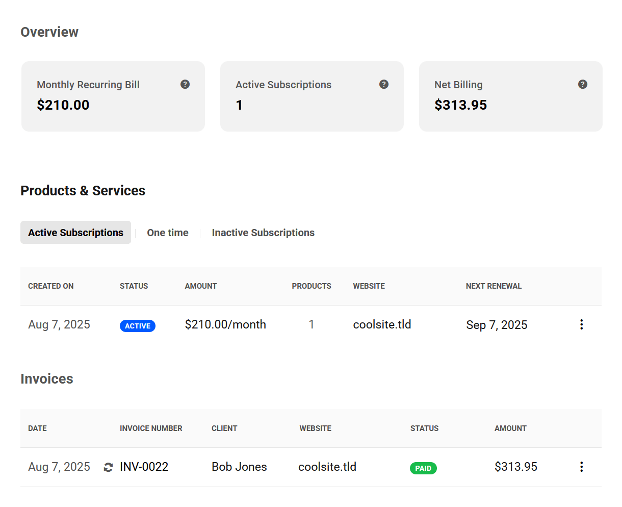 Client site billing in your client portal