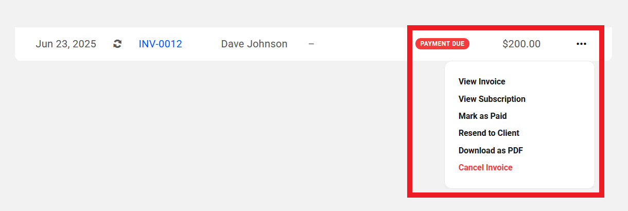 Payment due status on Client Tools invoice