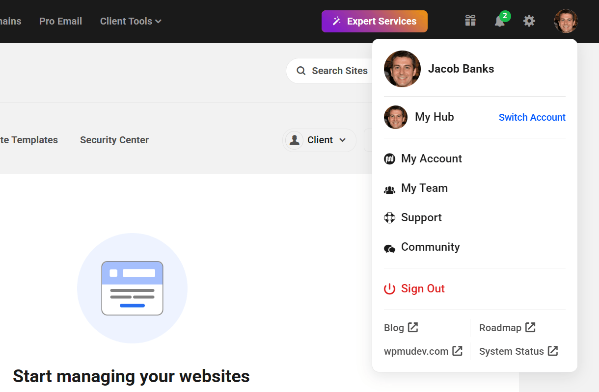 Client profile in the WPMU DEV Hub