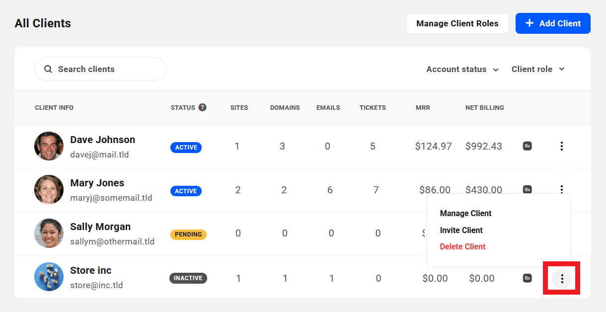 Client management options in Client Tools