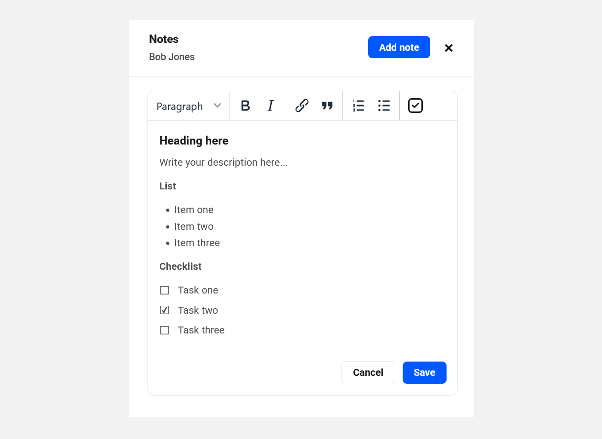 Formatting options in client notes