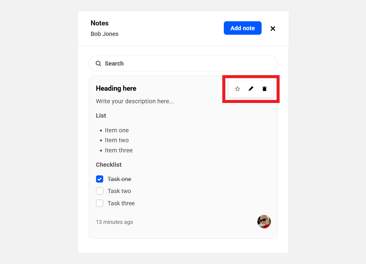 Editing options in client notes