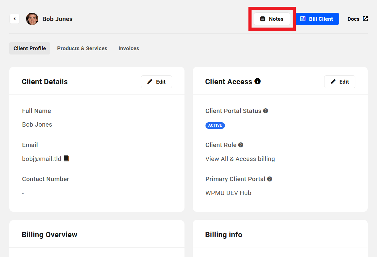 Add private notes in a client profile