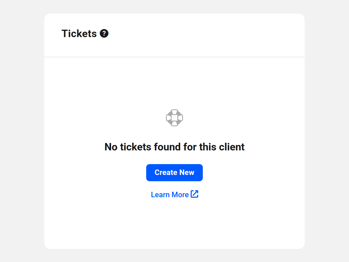 Create a new support ticket for a client in their profile