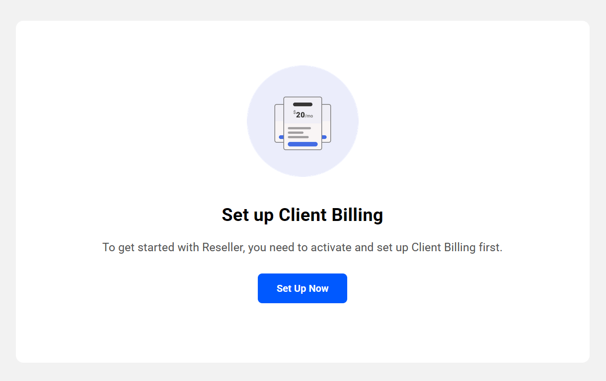 Activate Billing to get started with Reseller