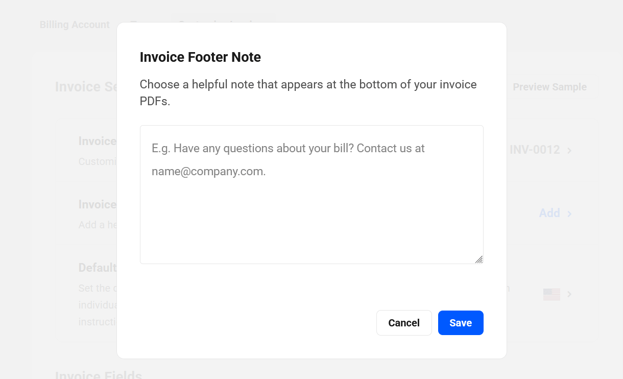 Add a footer note to invoices in Client Tools