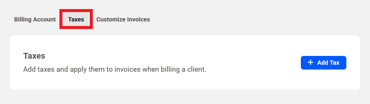 Create taxes in Billing tool