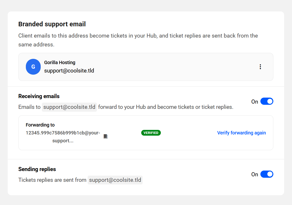 Tickets via email configured
