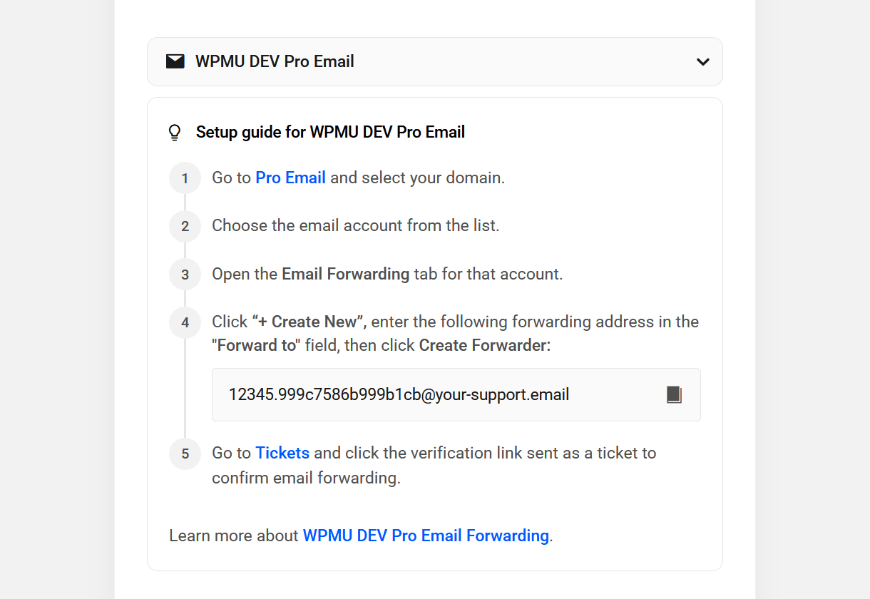 Guide for setting up a forwarder for your branded support email address