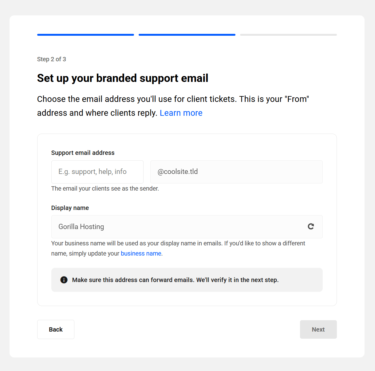 Set up your branded support email address