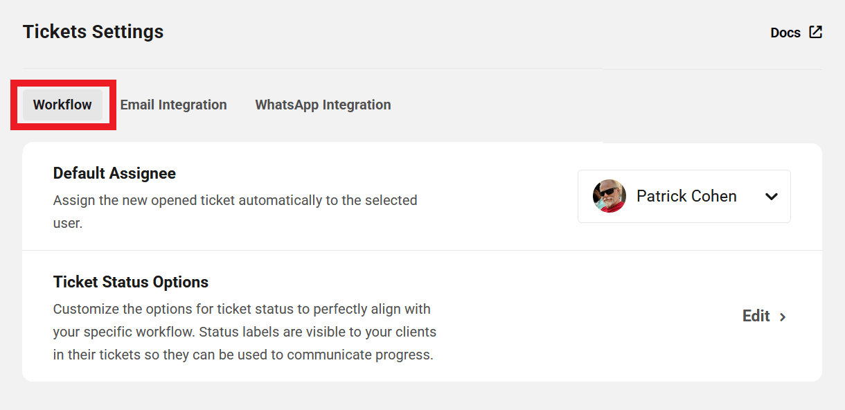Tickets settings in Client Tools