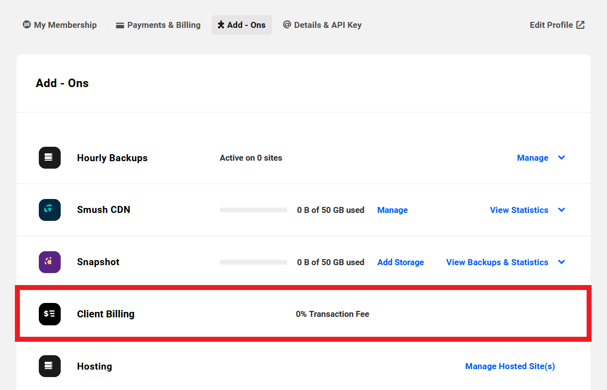0% transaction fee in client Billing for full members