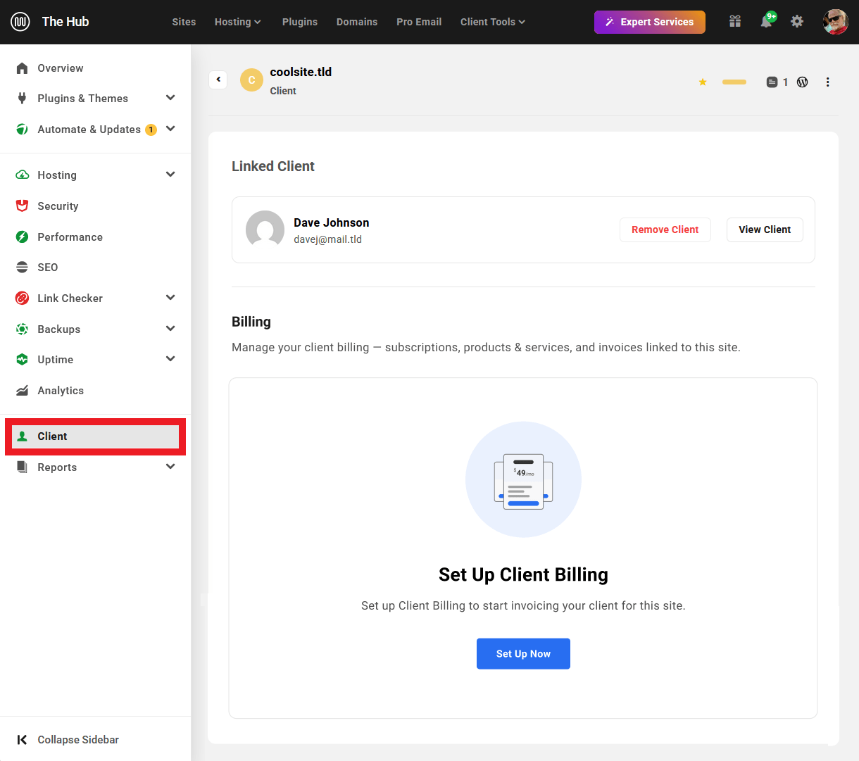 Client screen in sites when Billing is not active