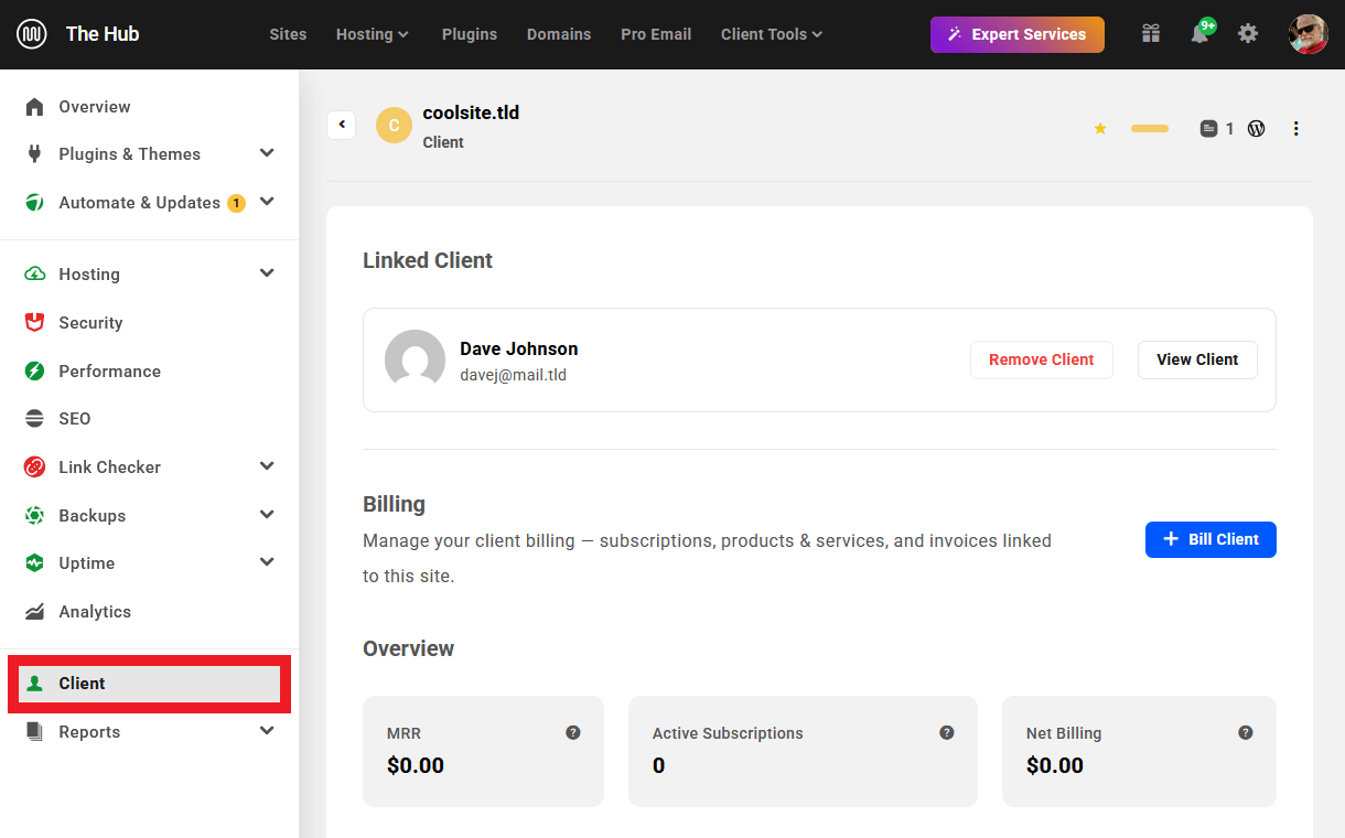 View client Billing data in sites