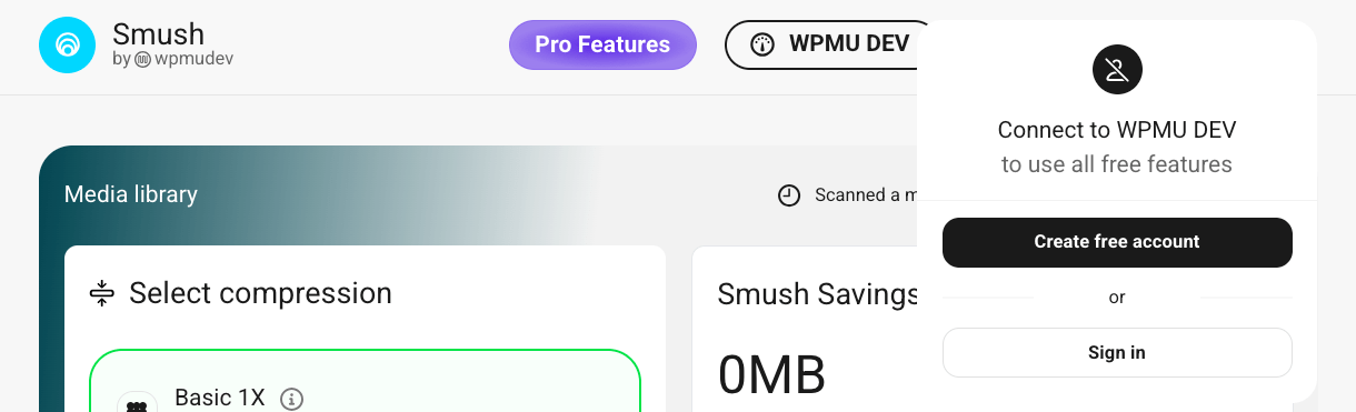 Crossed-out profile icon when site is not connected to a WPMU DEV account