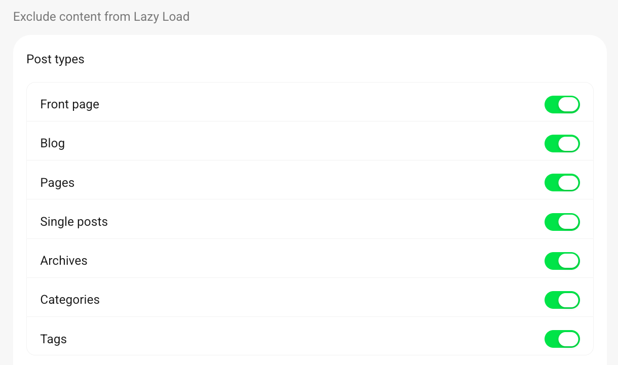 Choose the post types you want to lazy load