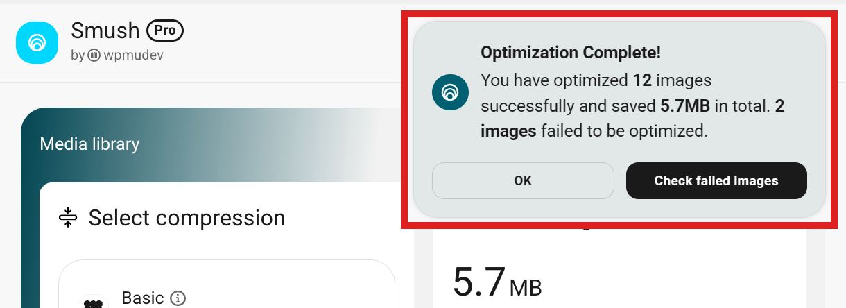 Smush optimization failed notification