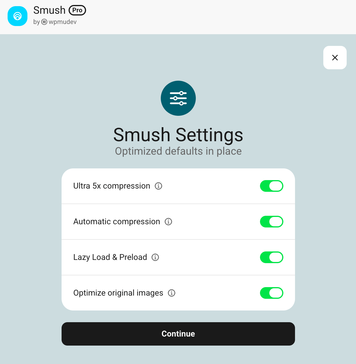 Apply recommended settings Setup Wizard
