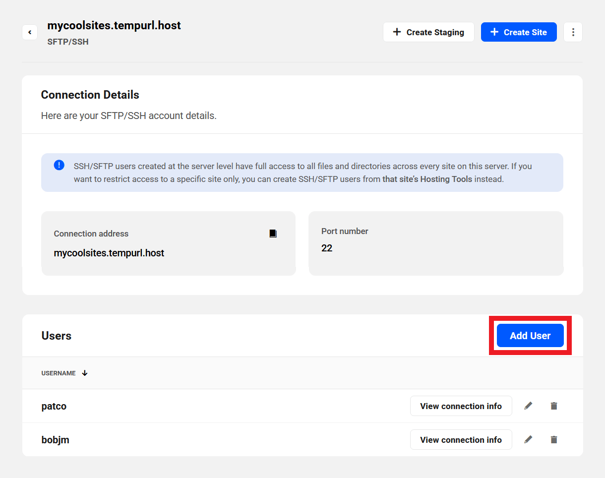 SFTP/SSH users on an Unlimited hosting server
